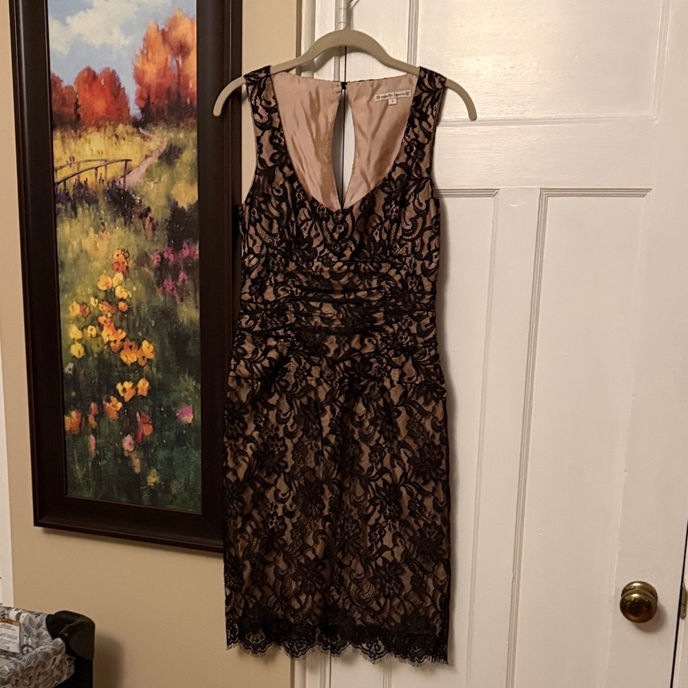 Nanette Lepore Black and Nude Lace Midi Dress